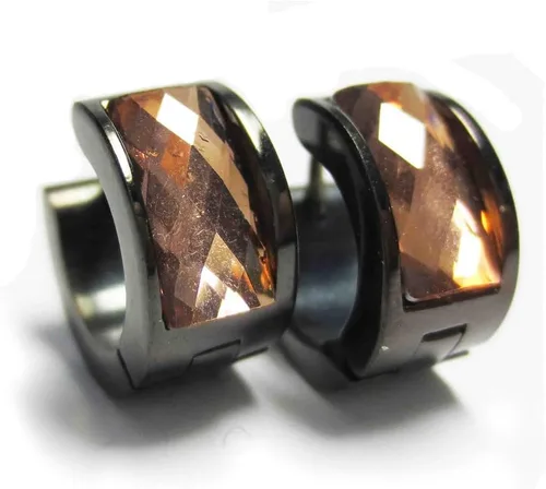 Vista 7 de Aretes de aro de acero inoxidable con cristal multicolor negro para hombres y mujeres