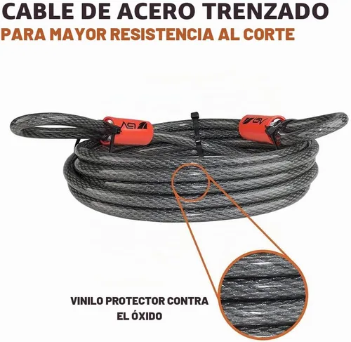 Vista 6 de BV Candado de seguridad de cable resistente de 7 pies con bucles – Cable de acero trenzado extra grueso de 10 mm (3/8"), resistente al corte y a