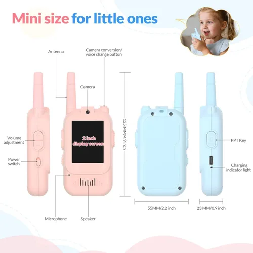 Vista 2 de Walkie Talkies de video para niños, video portero portátil recargable para niños, para juegos familiares, exteriores, campamento, senderismo