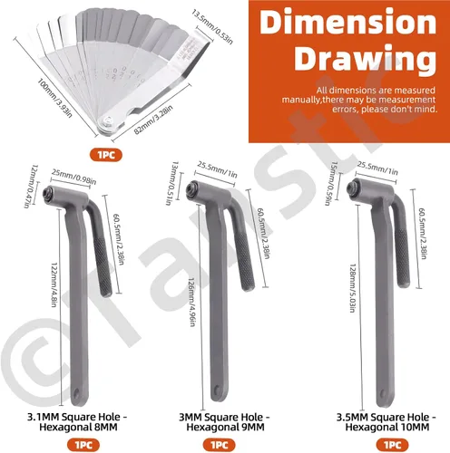 Vista 2 de Tanstic Juego de 4 piezas de herramienta de ajuste de válvula de motor de motocicleta, llave de tuerca de válvula de 8mm 9mm 10mm, llave