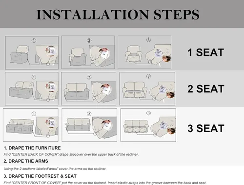 Vista 6 de vctops 4 fundas para sillas reclinables con textura de sirsaca a cuadros, suaves y elásticas, protector de muebles antideslizante con parte inferior