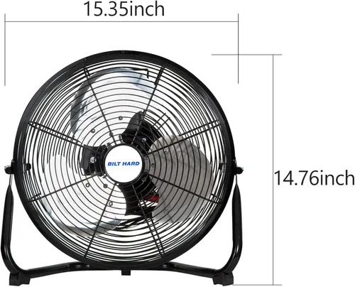 Vista 6 de BILT HARD Ventilador de piso de metal resistente de 3 velocidades de 12 pulgadas, 1680 CFM, inclinación de 180 grados, potente ventilador de flujo