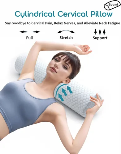 Vista 4 de Almohada cervical para dormir – Cilindro cervical de yoga refrescante con funda lavable, soporte de espuma viscoelástica para aliviar el dolor