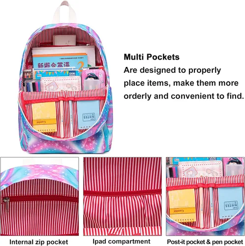 Vista 8 de CAMTOP Juego de morral y lonchera para niñas de preescolar y primaria