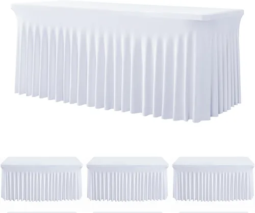 Vista 35 de Paquete de 3 Manteles de Spandex Azul Bebé para Mesas Rectangulares de 6 Pies, Falda de Mesa Azul Elástica Ajustada de 6 Pies para Fiestas de Boda