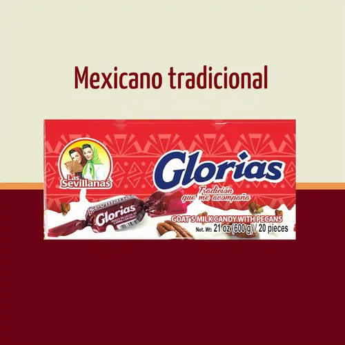 Vista 6 de Glorias Pecan 1.06 oz Family Display pack w/20 piezas Las Sevillanas Traditional goat milk cajeta dulce de leche candy with pecans, individually