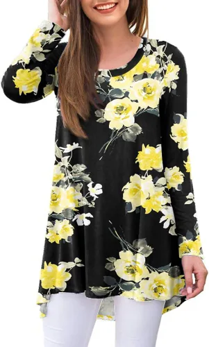 Vista 26 de AWULIFFAN Blusa tipo túnica holgada de manga larga con cuello redondo para mujer