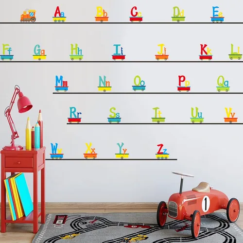 Vista 8 de Calcomanías de alfabeto para niños, alfabeto ABC, calcomanías de tren, calcomanías de pared de letras del alfabeto, calcomanías de pared