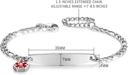 Vista 4 de mnmoom Pulseras de identificación médica para mujer 7-85 pulgadas pulseras de identificación de alerta médica de oro rosa