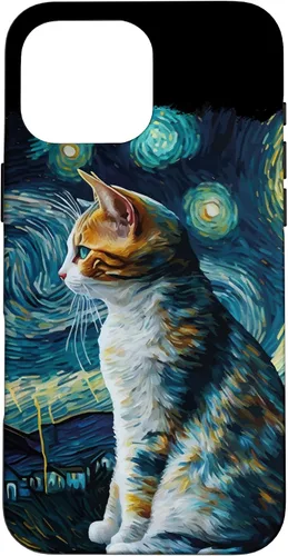 Vista 19 de Lindo Van Gogh Starry Night Cat Calico Cat Lover - Carcasa divertida para iPhone 17