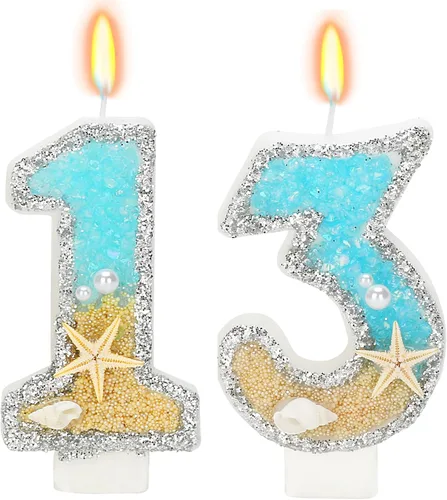 Vista 58 de Vela número 1 de estrella de mar de playa para decoración de pastel Plata