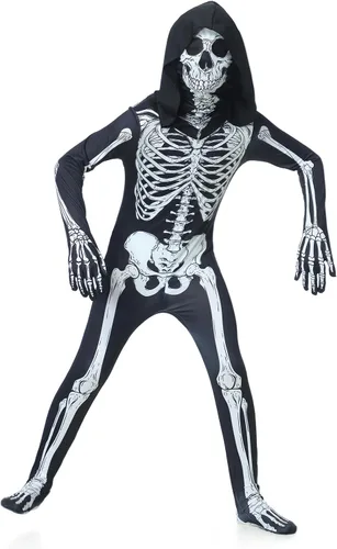 Vista 2 de Disfraz de esqueleto 3D, disfraz de calavera aterradora, disfraz de esqueleto de Halloween, disfraz de esqueleto de Halloween