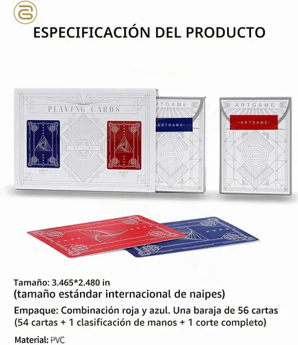 Vista 6 de ARTGAME Cartas de juego 100% de plástico, tarjeta de póquer de 2 barajas, índice jumbo, impermeable y lavable, tamaño de póquer, tarjetas de póquer