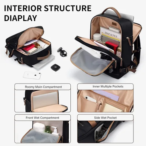 Vista 5 de GOLF SUPAGS Mochila para laptop con compartimento separado para laptop de 15.6 pulgadas, bolsa de computadora de gran capacidad para mujeres Negro