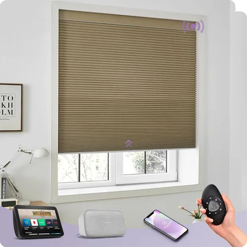 Vista 21 de Graywind Persianas celulares inteligentes personalizadas compatibles con Alexa Google, opacas, recargables, motorizadas, de 5/8 pulgadas, diseño