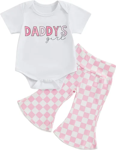 Vista 100 de Sejardin Ropa de verano para bebé y niña, recién nacida, manga corta, con letras, mameluco elástico con diadema