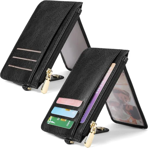 Vista 8 de SENDEFN Cartera delgada de piel con bloqueo RFID para tarjetas de crédito con bolsillo con cremallera
