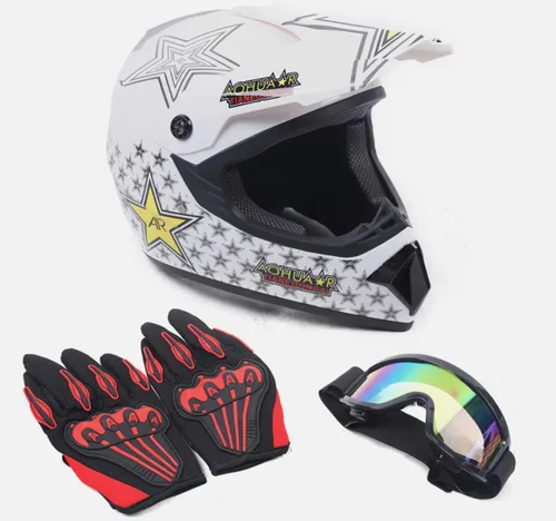 Vista 10 de Cascos universales para motocicleta, casco combinado con guantes, gafas DOT para adultos/niños, motocross, todoterreno, carreras, ATV, motocross, 1#
