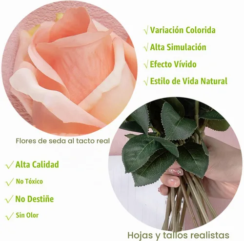 Vista 3 de 12 capullos de rosas artificiales medio abiertos, rosas de seda de tacto real de 17 pulgadas con flores parcialmente abiertas, flores artificiales