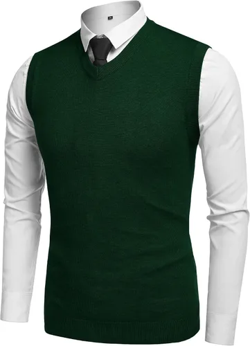 Vista 42 de Amussiar Suéter casual para hombre, chaleco con cuello en V, ajustado, sin mangas, suéter de punto