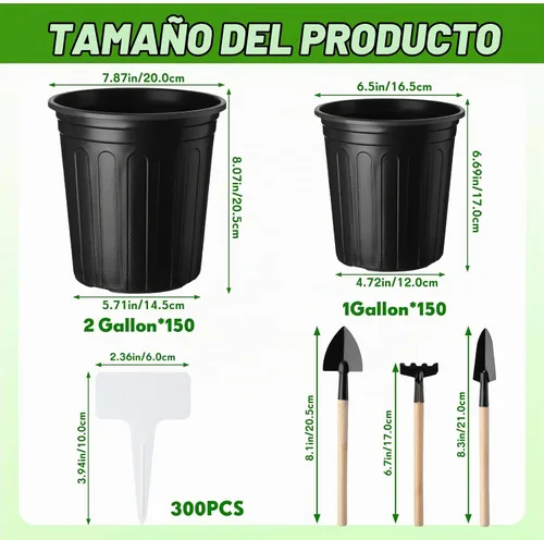 Vista 2 de FoldTier - 300 macetas de plástico flexible a granel de 2 galones y 1 galón