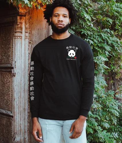 Vista 2 de Riot Society - Playera estampada de manga larga con bordado a la moda para hombre