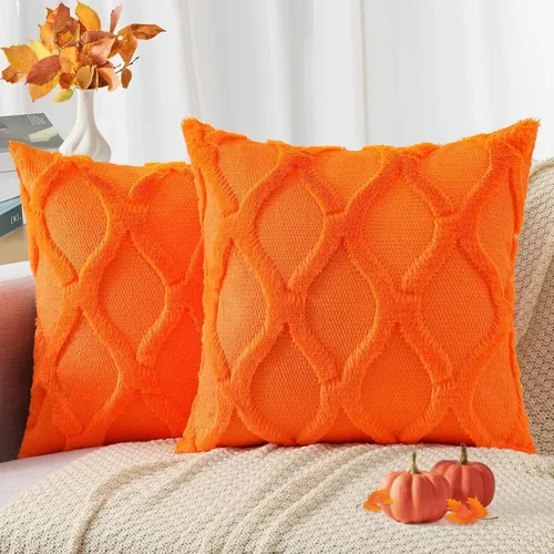 Vista 18 de decorUhome - Juego de 2 fundas de cojín decorativas para primavera de 16 x 16 pulgadas, fundas de almohada afelpadas de lana y piel sintética suave