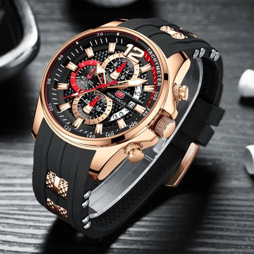 Vista 4 de KXAITO Relojes para hombre, reloj cronógrafo deportivo militar, resistente al agua, correa de cuero de silicona luminosa, relojes casuales