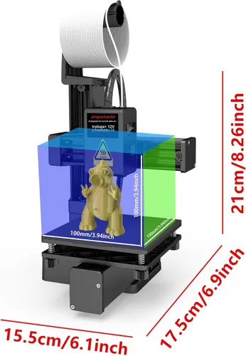 Vista 2 de Impresora 3D portátil - Impresora 3D FDM compacta con placa de construcción extraíble, compatibilidad con filamento PLA y TPU, boquilla de 0.4 mm