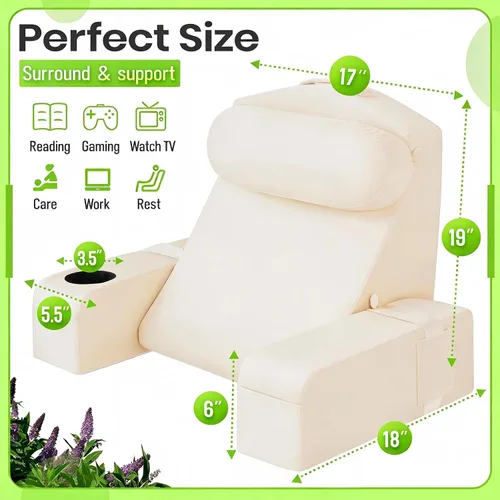 Vista 5 de Almohada de lectura para adultos, almohada de espalda para sentarse en la cama, almohada de respaldo para sentarse en la cama, brazos desmontables