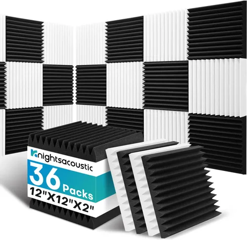 Vista 19 de Paquete de 8 paneles acústicos de pared, paneles de espuma a prueba de sonido con patrón de madera para paredes, paneles acústicos decorativos