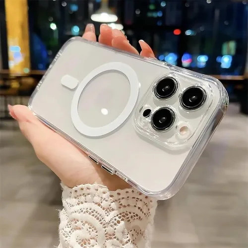 Vista 23 de Funda magnética transparente compatible con iPhone 11, lujosa funda MagSafe transparente a prueba de golpes con protector completo de lente