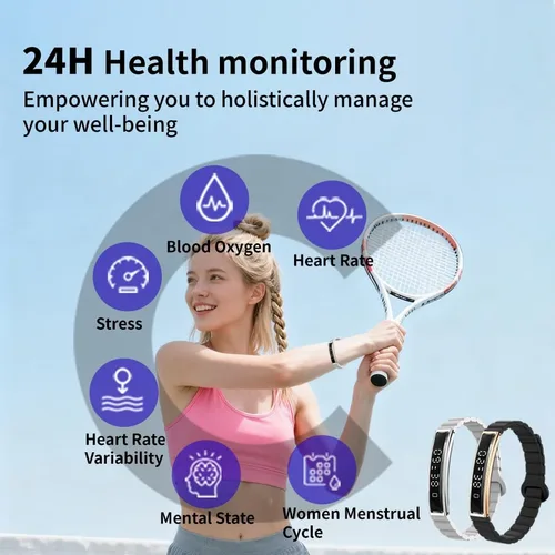 Vista 2 de Pulsera inteligente para mujeres y hombres, pulsera inteligente de rastreador de fitness, banda de salud impermeable con monitor de sueño