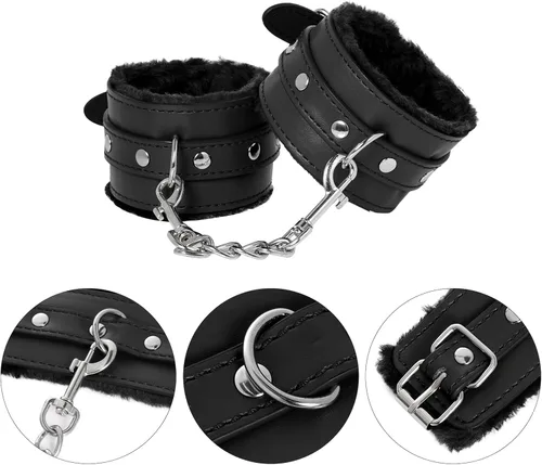 Vista 4 de Rbenxia 12 piezas de kits de restricciones BDSM Bondage para el sexo, esposas de fetiche, esposas de tobillo, collar, venda para los ojos, látigo