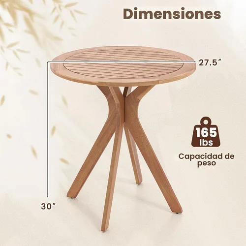 Vista 3 de Tangkula Mesa bistró de madera de acacia de 27.5 pulgadas, mesa redonda de madera con base en X, mesa de bistró lateral de café para jardín, patio