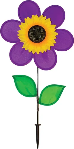 Vista 21 de Molinete con hojas de girasol púrpura "En la Briza" de 19 pulgadas. Incluye estaca para el suelo. Colorida flor para tu patio y jardín, 12", Rojo