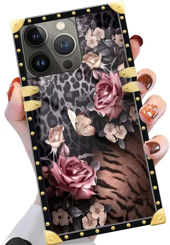 Vista 27 de Funda compatible con iPhone 14 Pro Max (6.7 pulgadas), hermosa mariposa Flosers dorada, de lujo, suave TPU duro, parte trasera de policarbonato