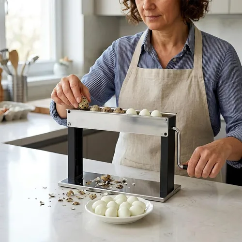 Vista 7 de Máquina peladora de huevos de codorniz manual de codorniz, desgranadora de huevos de codorniz doméstica para cáscara de huevos de codorniz hervido