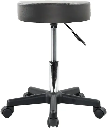 Vista 8 de KKTONER Taburete redondo con ruedas de cuero PU ajustable giratorio de trabajo de dibujo SPA Taburetes de salón Silla con ruedas Negro