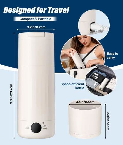 Vista 2 de Hervidor eléctrico portátil para viajes, hervidor de acero inoxidable 316, caldera de agua caliente con tapa y taza 2 en 1, hervidor de té de viaje