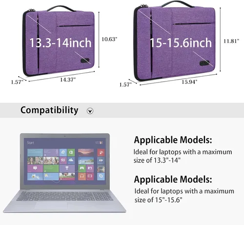 Vista 6 de Funda para portátil de 13.3-14 pulgadas, impermeable, duradera, 360°, funda de transporte con asa portátil, maletín de negocios compatible