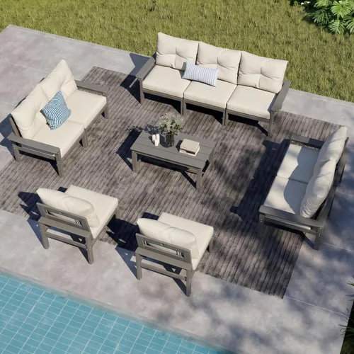 Vista 28 de Juego de muebles de patio HDPE de 13 piezas con mesas