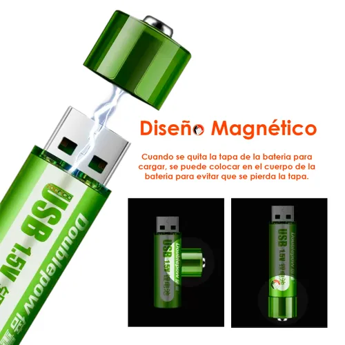 Vista 3 de Pilas Aa Recargables Usb Baterías Recargables 1.5v