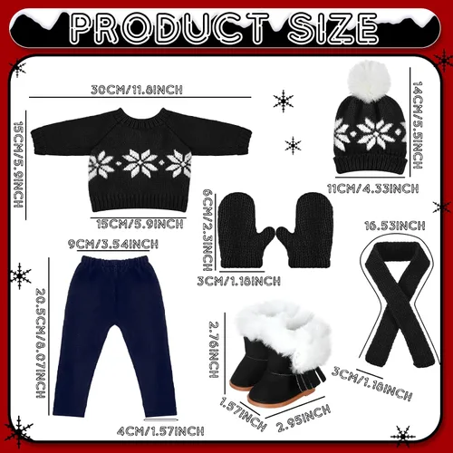 Vista 3 de Bencailor 6 piezas de ropa y accesorios de Navidad para muñeca de 18 pulgadas, conjunto de ropa de invierno con suéteres, pantalones, sombreros Negro