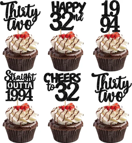 Vista 117 de 30 piezas negras para cupcakes de 10.º cumpleaños con purpurina Ten Happy 10 Straight Outta 2016 para saludos a 10 años 10 cumpleaños, boda Negro
