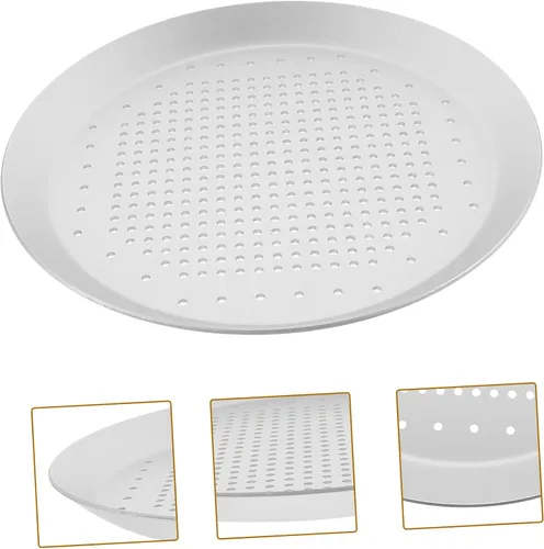 Vista 9 de Hemoton Bandeja de pizza de aluminio para pizza de queso y pizza, bandeja de hornear de acero inoxidable, bandeja de pizza antiadherente, bandeja