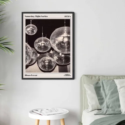 Vista 6 de Arte de pared de moda en blanco y negro retro de los años 70, Saturday Night Disco Fever Magazine, póster de revista Funky Feminist Bar Cart
