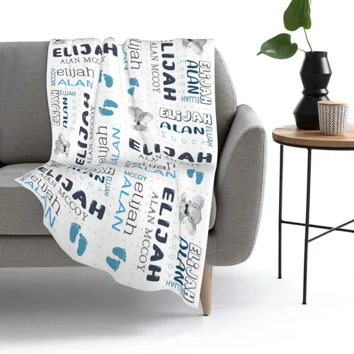 Vista 6 de Mantas de bebé personalizadas para niñas y niños con nombre, mantas personalizadas para niños, artículos de bebé personalizados, regalos Elefante