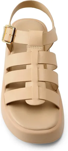 Vista 4 de DREAM PAIRS Sandalias de plataforma de pescador para mujer, con tiras bajas Y2K, sandalias de gladiador suaves con hebilla de cojín y comodidad