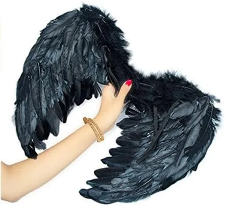 Vista 6 de Alas de ángel de plumas Aishn para disfraces de cosplay o Halloween, L, Negro